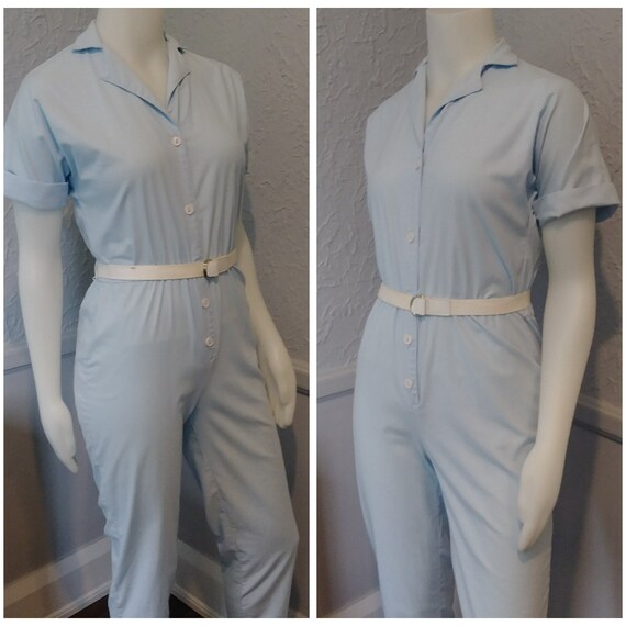 8965 Blue Button Shorts Jumpsuit