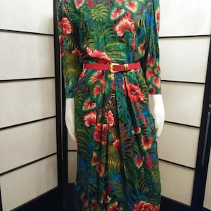 Vintage 1980's Tropical Flowers and Foliage Dress E.D. Michaels image 1