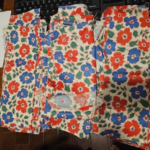 Liberty Fabric -  remnant -Red Blue and Green flowers, Green leaves