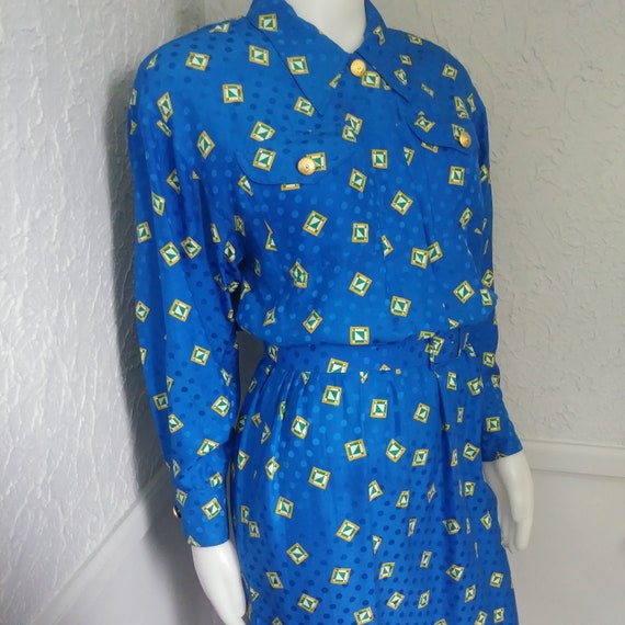 Vintage Blue Dress with Matching Belt 'Maggy Lond… - image 2
