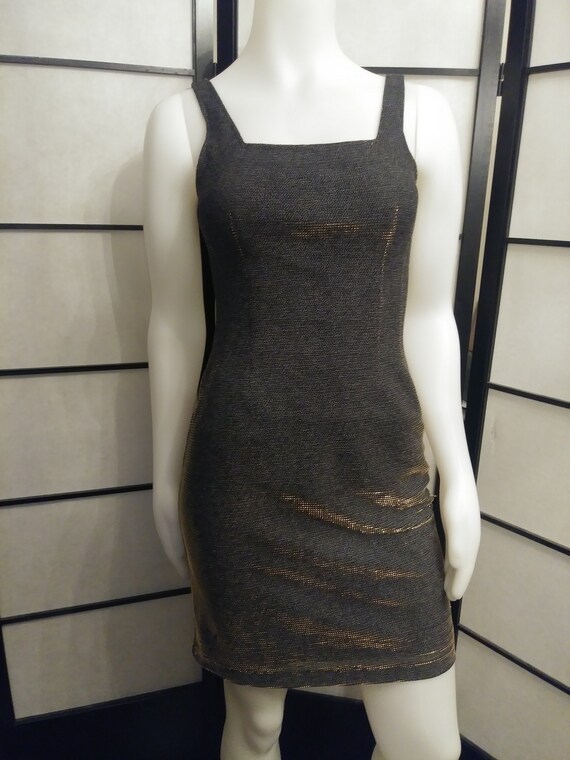 Vintage Joseph Ribkoff Gold Black Evening Dress Size 4 Shimmery