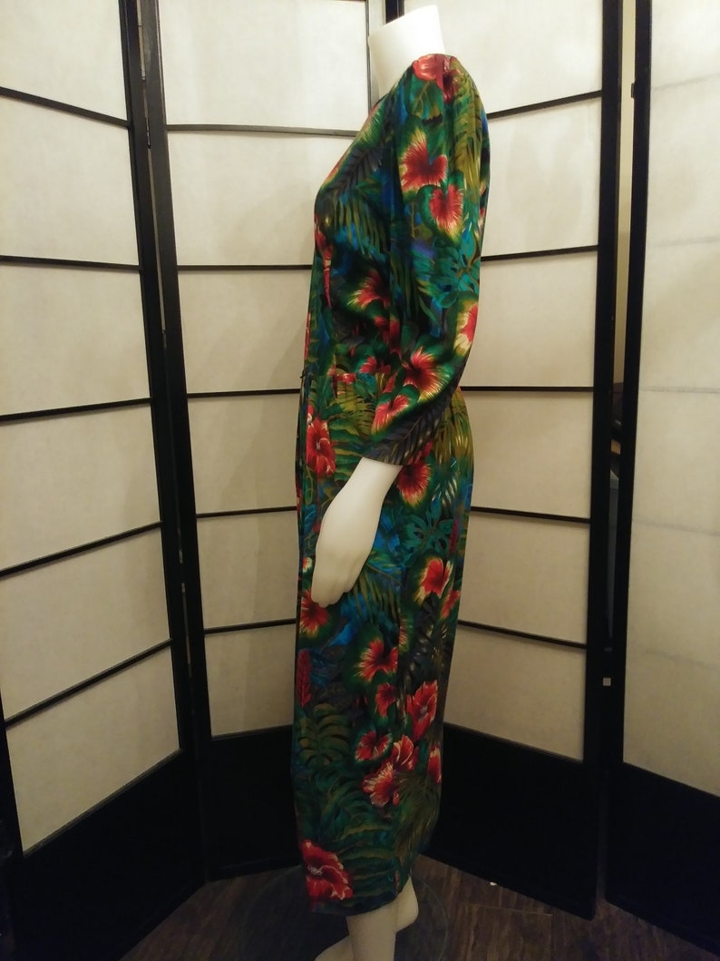 Vintage 1980's Tropical Flowers and Foliage Dress E.D. Michaels image 3