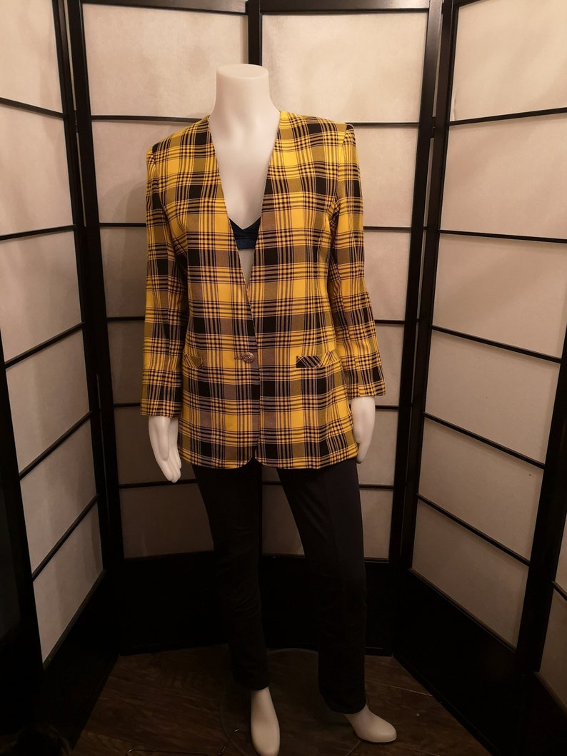 Vtg Plaid Long Blazer 80s 90s Toronto-Made Vintage Sz 10