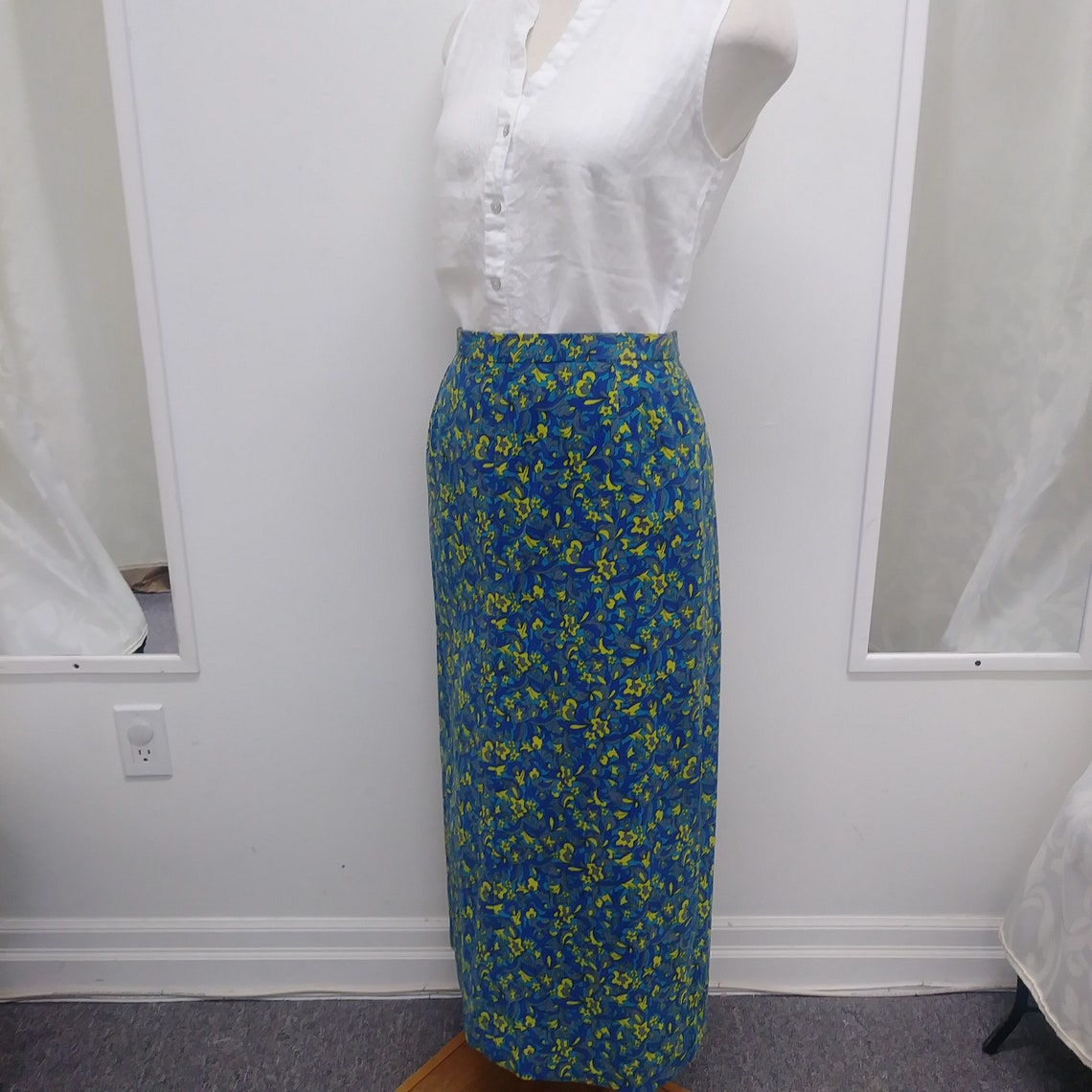Retro Corduroy Handmade Skirt Blues & Green Floral Design - Etsy Singapore