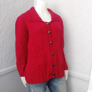 Vintage Handmade Red Cardigan - knitted sweater, woman&#39;s clothing