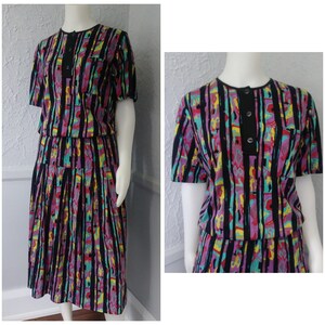 Retro Kleid Set 2 Teilig Rock und Top von Petra - Abstraktes Muster 1980er Mode, leichte Sommermode aus Baumwolle