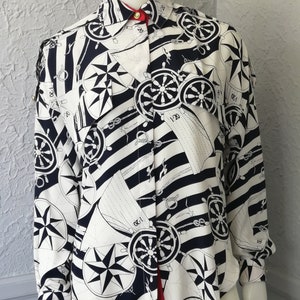 Vintage Blouse by Chagall - abstract nautical  navy and white - casual, vacation, travel