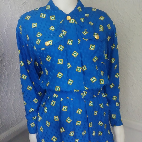 Vintage Blue Dress with Matching Belt 'Maggy Lond… - image 6