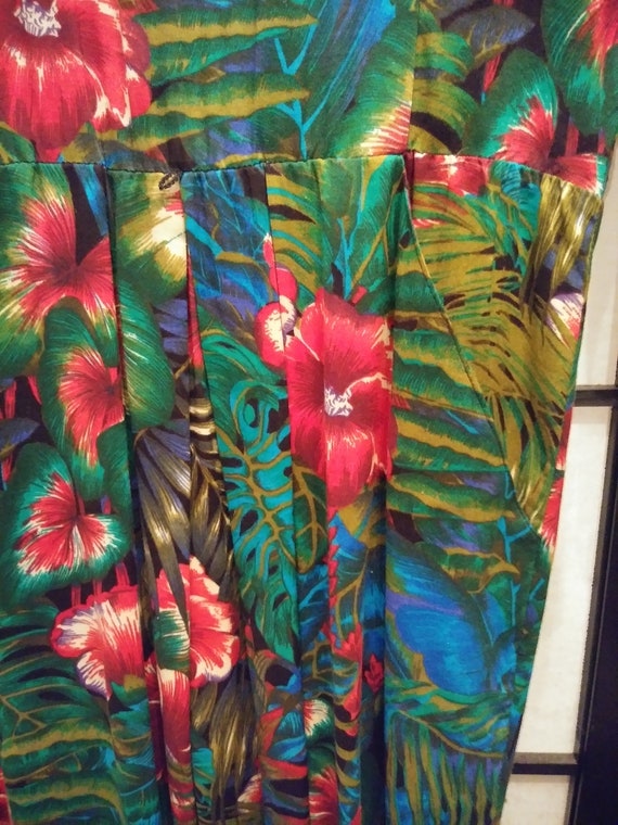 Vintage 1980's Tropical Flowers and Foliage Dress… - image 8