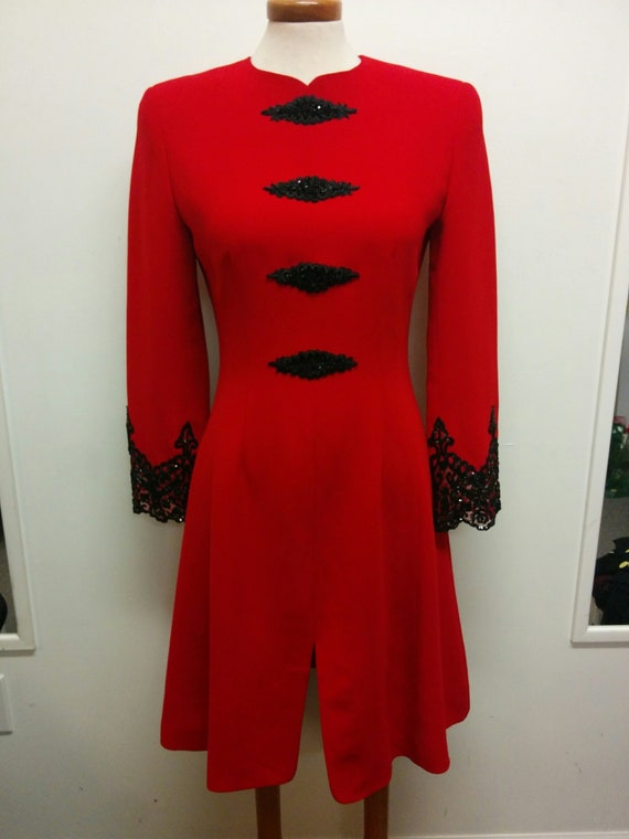 red and black long sleeve dress