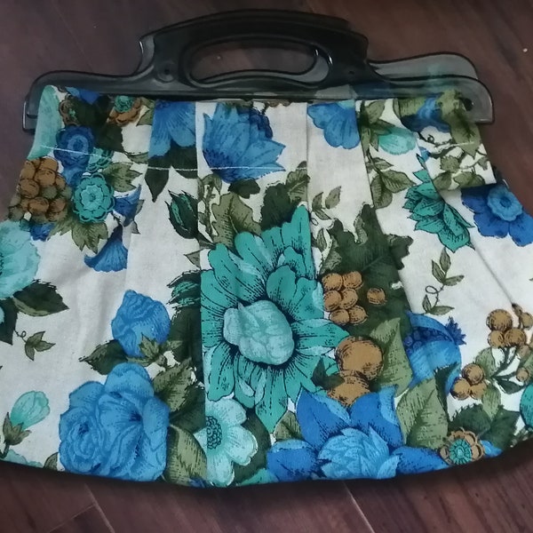 Vintage purse, 1970's purse, plastic handle purse, flower flower purse