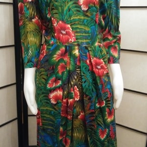 Vintage 1980's Tropical Flowers and Foliage Dress E.D. Michaels image 6