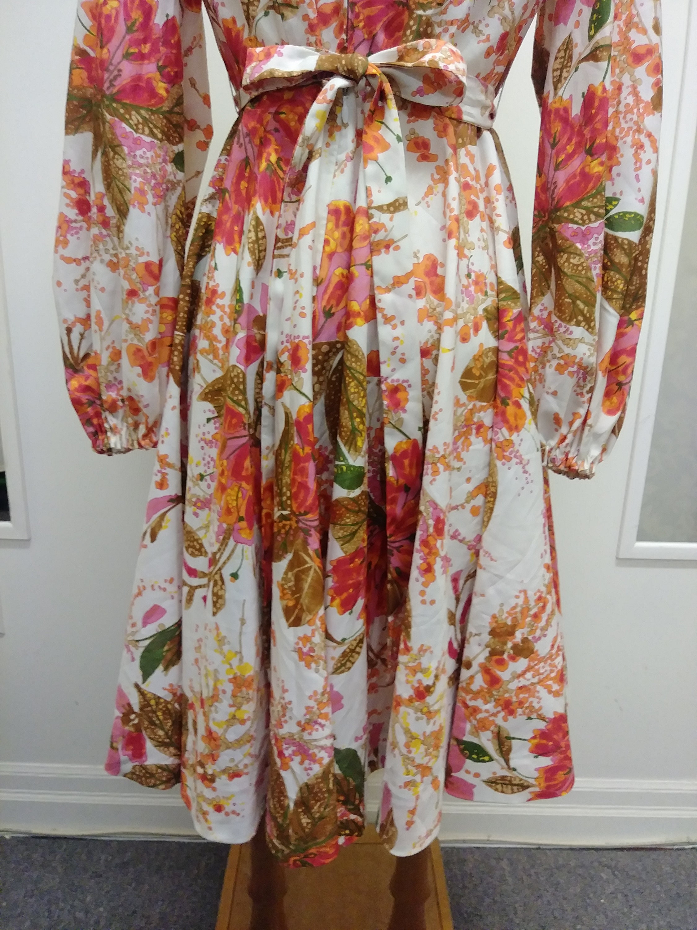 Vintage 1970's Handmade Flower Print Dress Bateau Neckline Full Skirt ...
