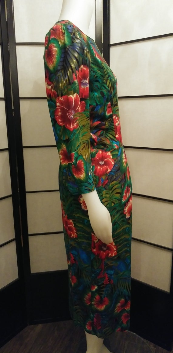 Vintage 1980's Tropical Flowers and Foliage Dress… - image 2