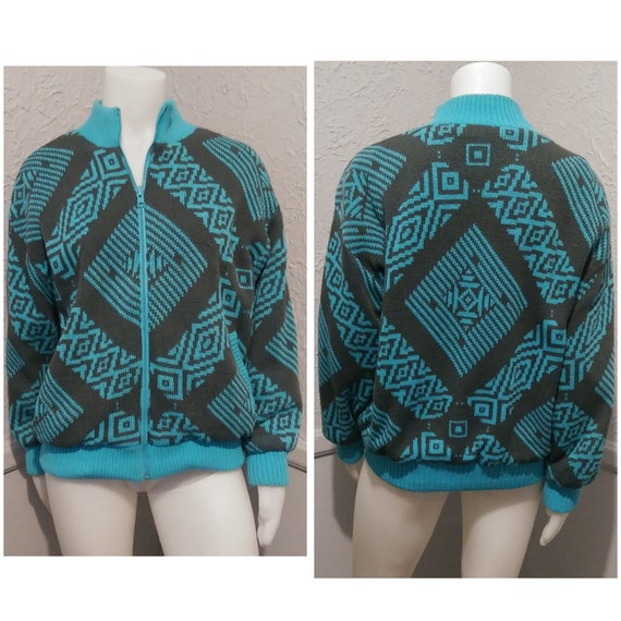 Retro Patterned Zip Up Jacket by Stylman Internat… - image 1