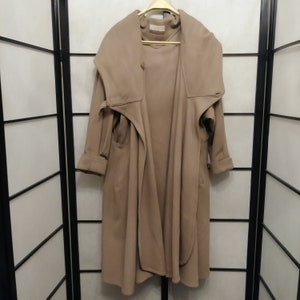 Vintage 70's Wool Cashmere Coat with Beautiful Drape and Gather- by Creation Mademoiselle - Unique Asymmetrical and Hooded Fall Winter Coat