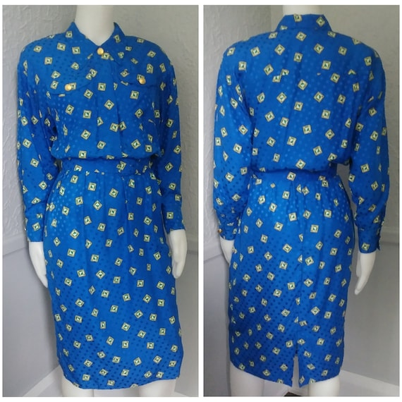 Vintage Blue Dress with Matching Belt 'Maggy Londo