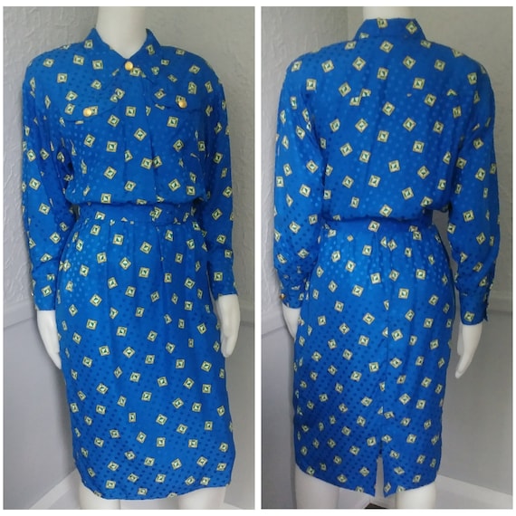 Vintage Blue Dress with Matching Belt 'Maggy Lond… - image 1