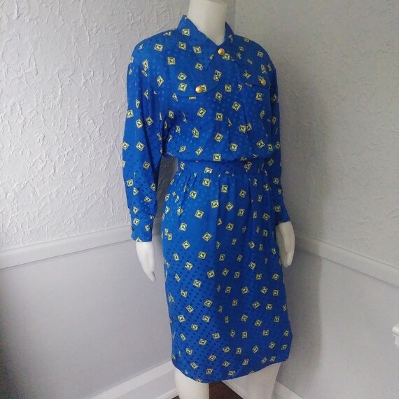 Vintage Blue Dress with Matching Belt 'Maggy Lond… - image 7