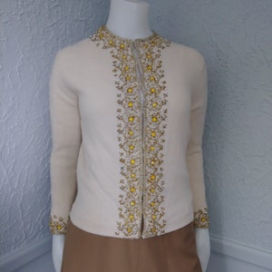 Vintage Angora and Lambswool Cardigan Sweater by Jeffrey Ohrenstein - Lined, Angora, Gorgeous Beading, glam retro style