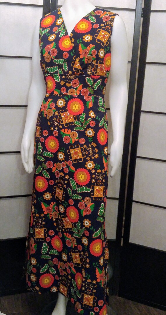 Vintage 70's Handmade Floral Long Dress - Authent… - image 3