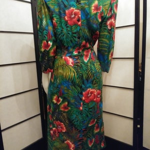 Vintage 1980's Tropical Flowers and Foliage Dress E.D. Michaels image 4