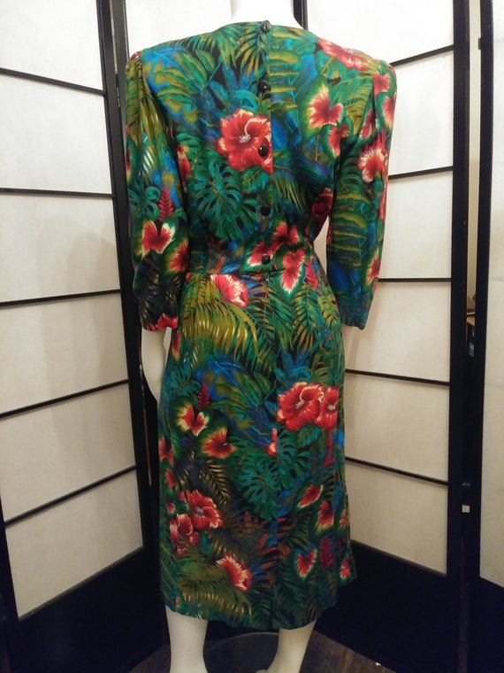 Vintage 1980's Tropical Flowers and Foliage Dress… - image 4