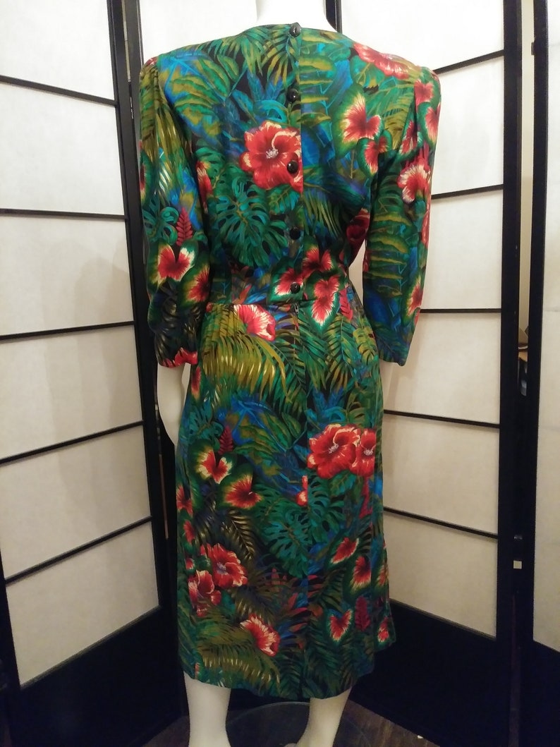 Vintage 1980's Tropical Flowers and Foliage Dress E.D. Michaels image 4