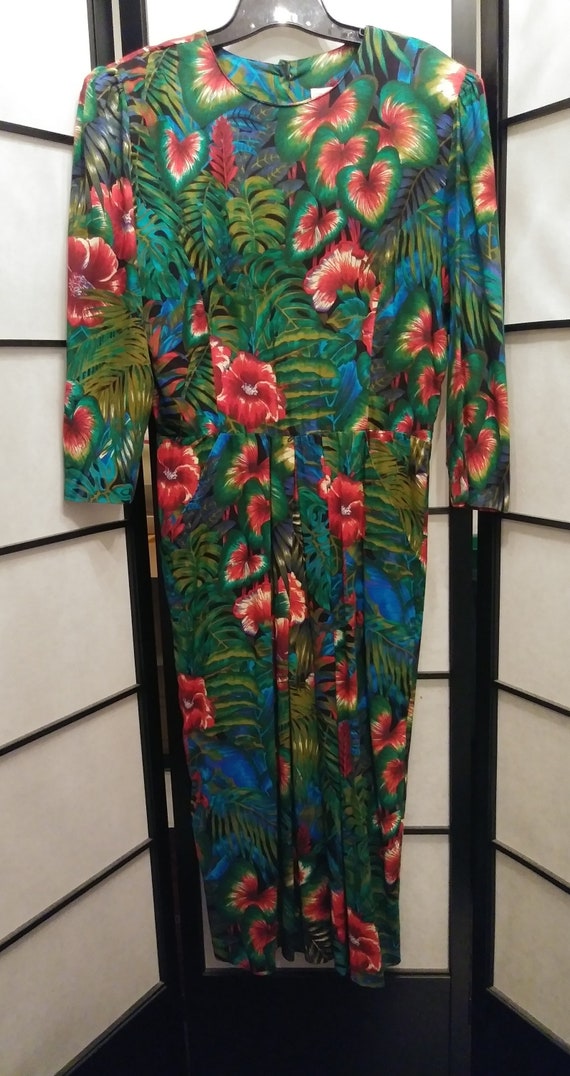 Vintage 1980's Tropical Flowers and Foliage Dress… - image 9