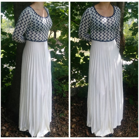 Gorgeous Vintage 70's Maxi Dress - Semi-sheer Blu… - image 3