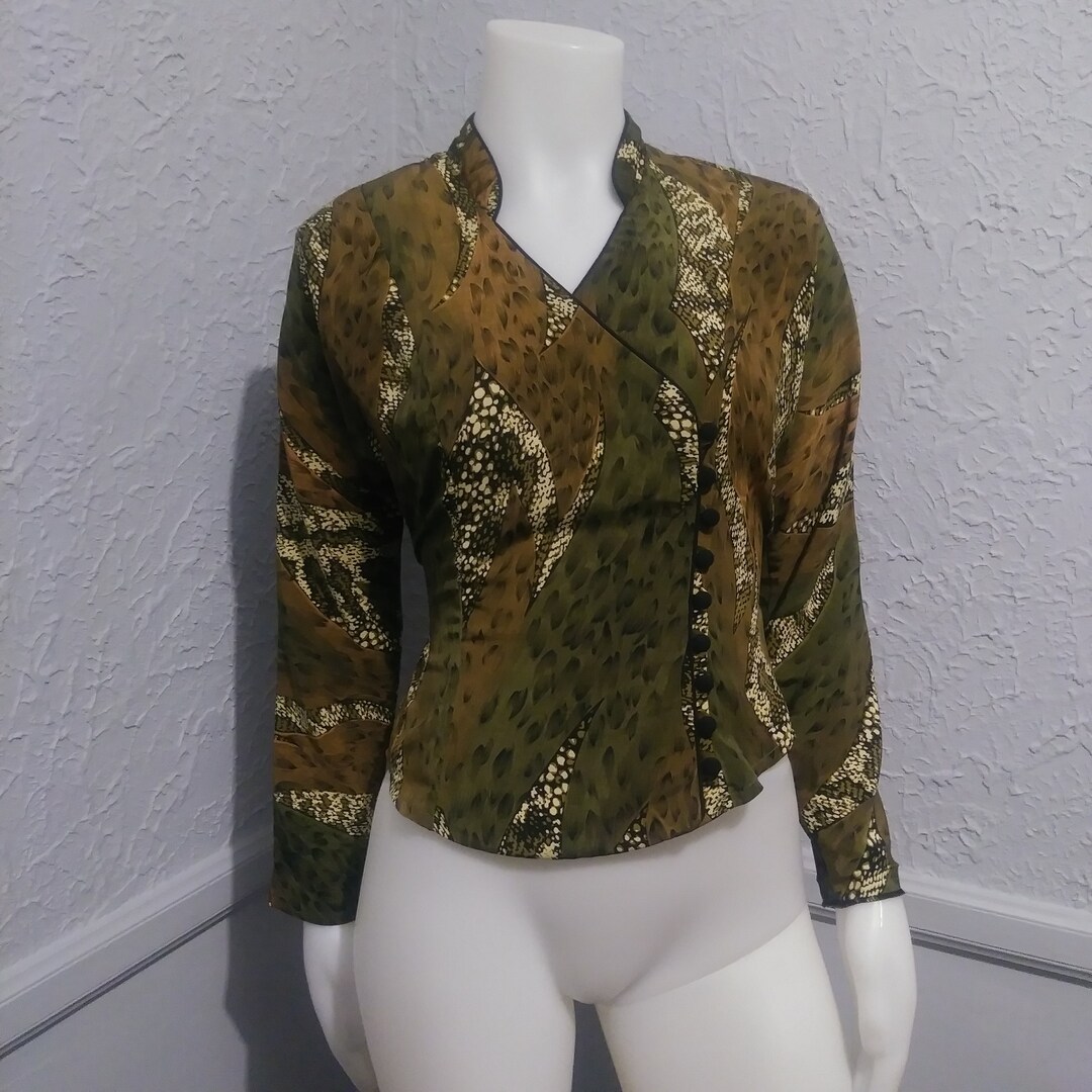 Vintage Blouse by Cartise Green and Brown With Snake Skin - Etsy