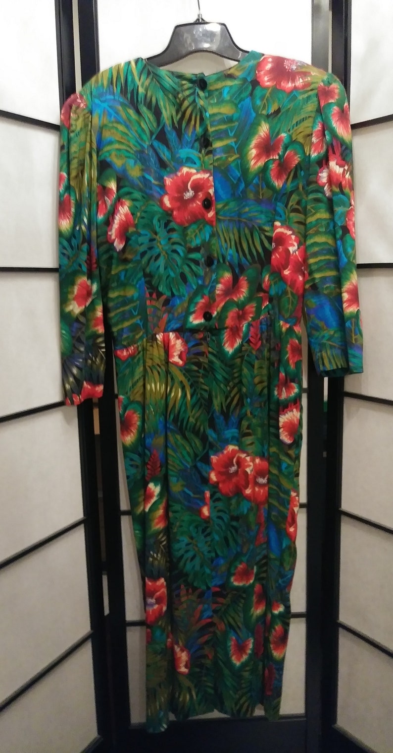 Vintage 1980's Tropical Flowers and Foliage Dress E.D. Michaels image 7