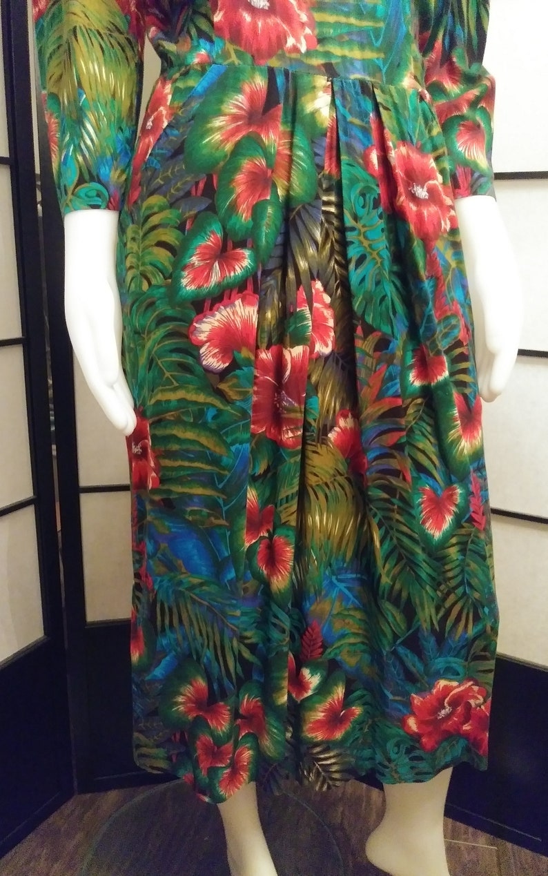 Vintage 1980's Tropical Flowers and Foliage Dress E.D. Michaels image 5