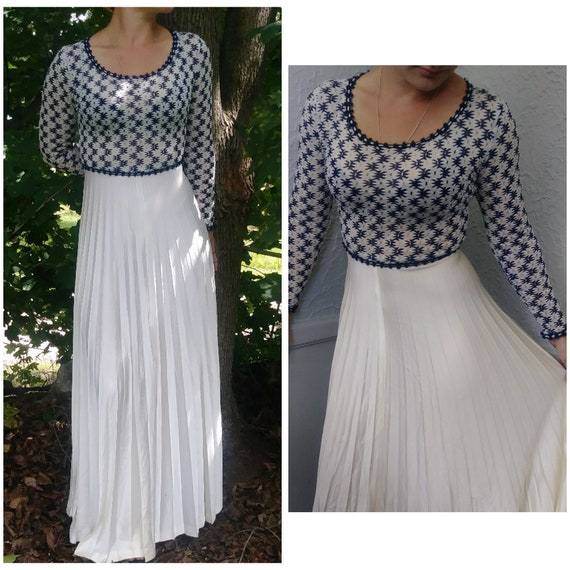 Gorgeous Vintage 70's Maxi Dress - Semi-sheer Blu… - image 1