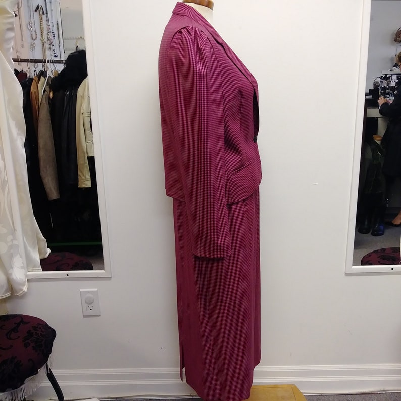 1990's Ladies Checkered pink & black Suit made in France for skirt'n sweater shops wool image 8