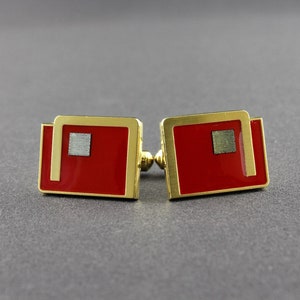 Vintage NEC IC Computer Microprocessor Chip And Red Enamel Cufflinks