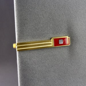 Vintage NEC IC Computer Microprocessor Chip And Red Enamel Tie Bar Tie Clip
