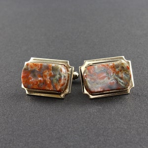 Boutons De Manchette Vintage Pour Homme - Agate Rouge/or Naturel - Argent 925 - Neuf Sans Emballage