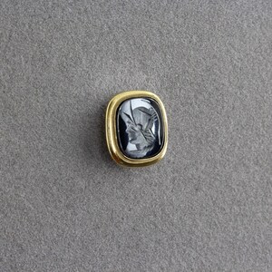 Vintage Krementz Hematite Spartan Intaglio Cameo Tie Tack With Chain And Bar Clasp