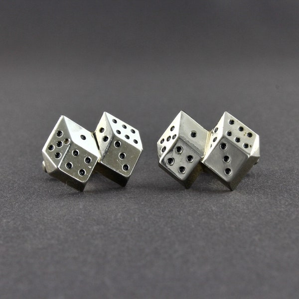 Shiny Silver Tone Lucky 7 Dice Cufflinks