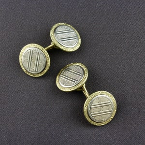 Vintage Krementz Art Deco Engine Turned Gold And Silver Two Tone Round Double Sided Cufflinks