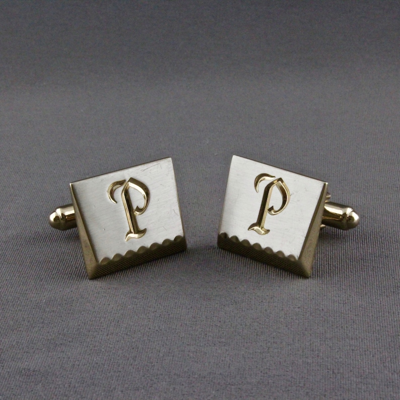 Vintage Old English Font Initial P Cufflinks By Hickok
