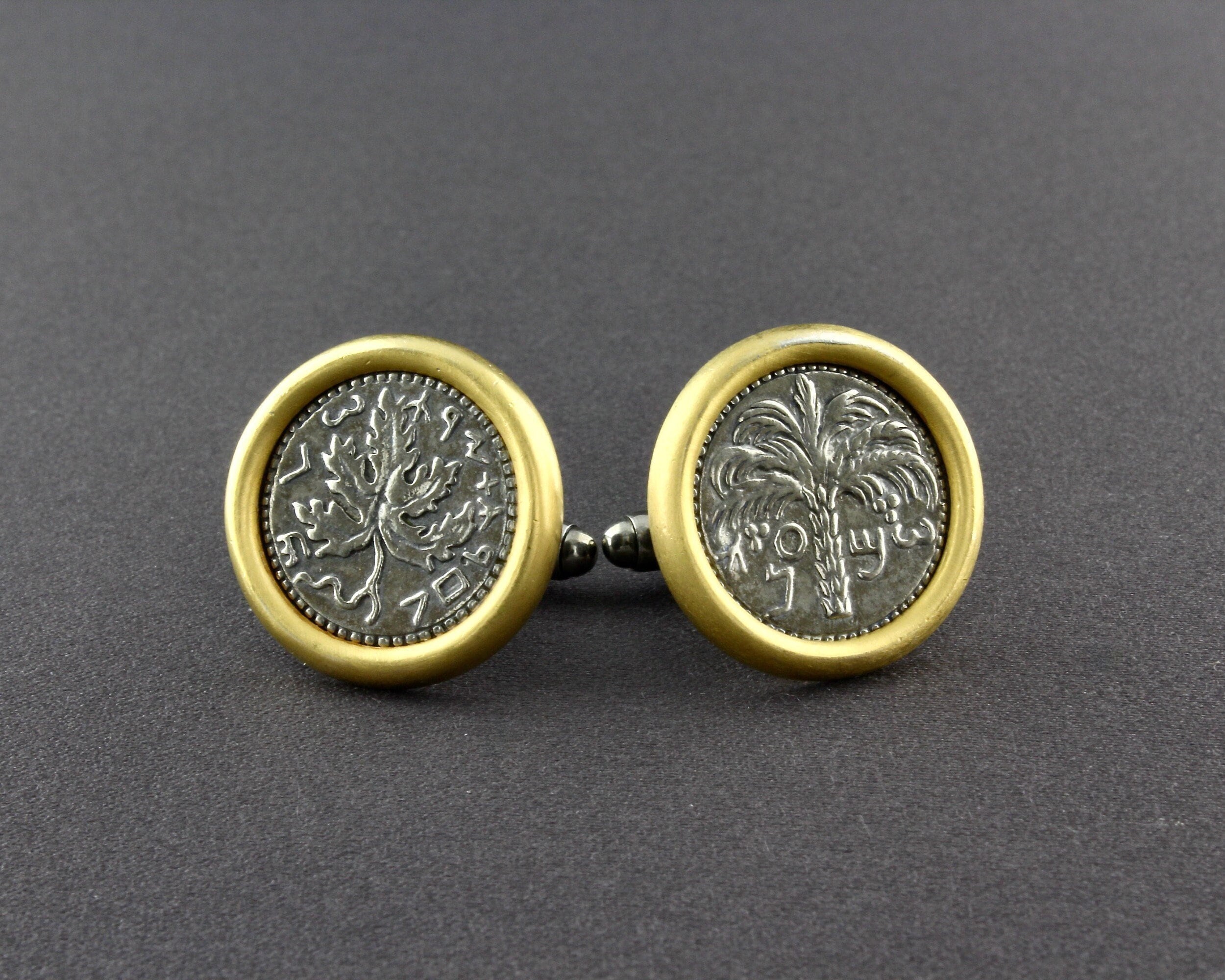 Boutons De Manchette Anciens - Profil Éphèbe Grec (copie De Monnaie) - Bronze Patiné - Occasion Excellent état