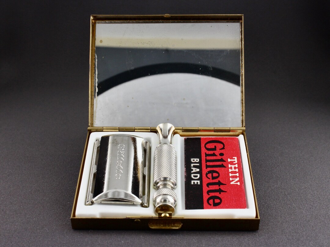 1950s Razor Vintage 1950s Gillette Silver Double Edge Safety Razor and Blade in the ...