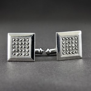 Vintage Sterling Silver Pave Set Marcasite Square Cufflinks