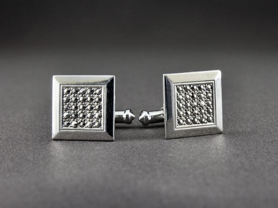 Vintage Sterling Silver Pave Set Marcasite Square Cufflinks