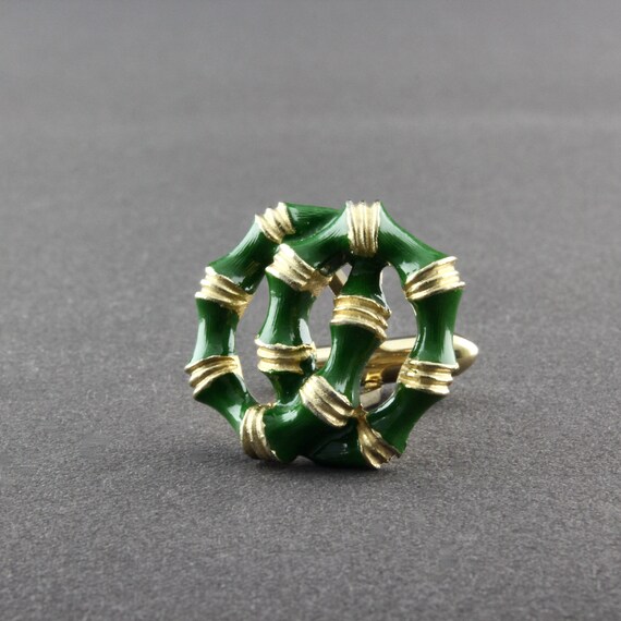 Vintage Swank Green Enamel Two Interlocked Rings … - image 7