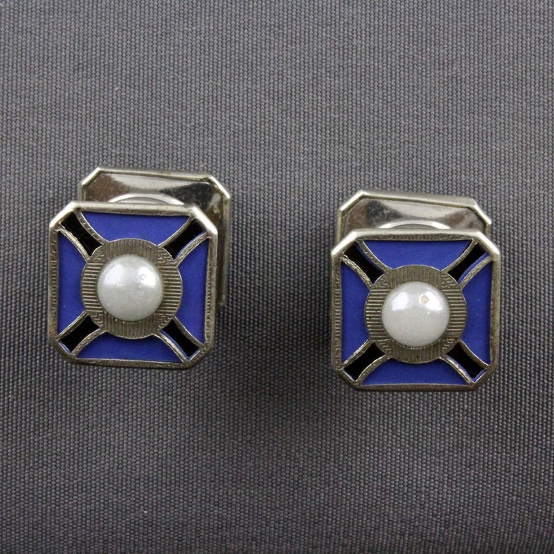Magnifiques Cufflinks Vintage En Perles Fausses & Finition Argent Texturé - Pour Homme