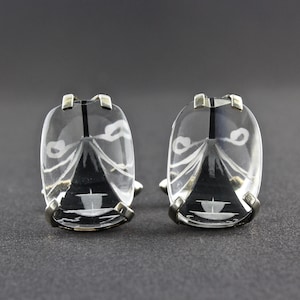 Vintage Swank Japan’s Mt Fuji And A Traditional Junk Ship Reverse Cut Crystal Intaglio Cufflinks
