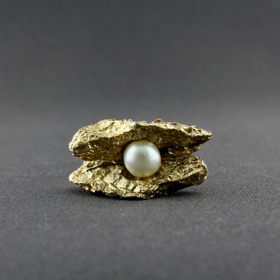 Vintage Faux Gold Nugget And Round White Pearl Cu… - image 6